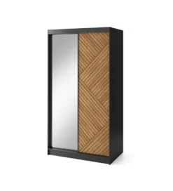 Szafa przesuwna Marrphy II 120 cm z lustrem czarny/dąb caramel
