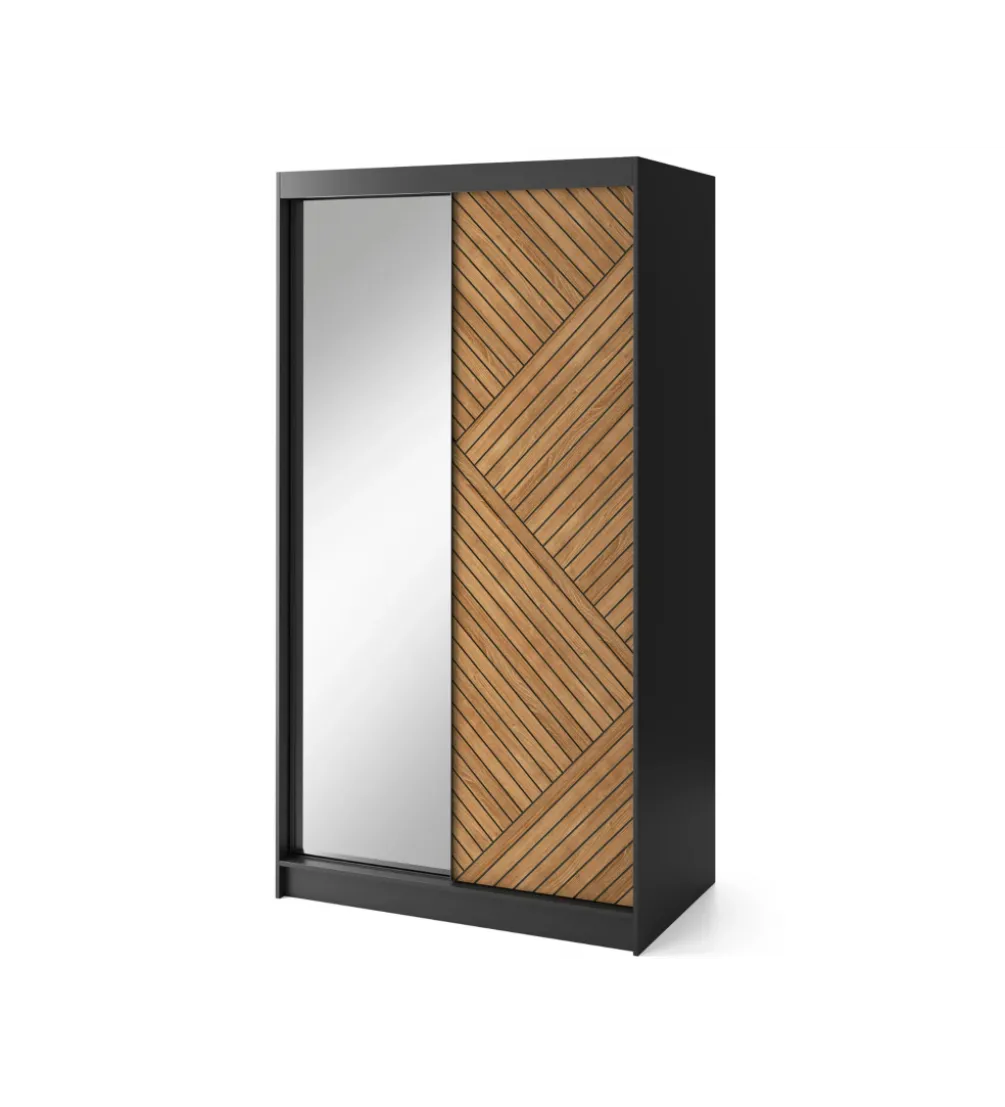 Szafa przesuwna Marrphy II 120 cm z lustrem czarny/dąb caramel