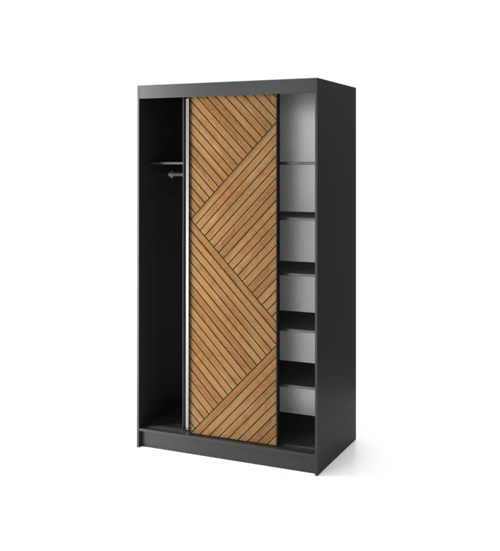 Szafa przesuwna Marrphy II 120 cm z lustrem czarny/dąb caramel
