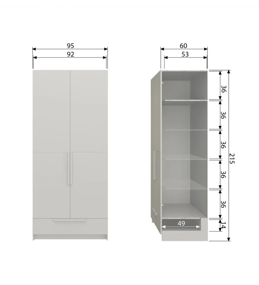 Szafa PURE 215 x 95 cm drewno sosny dust