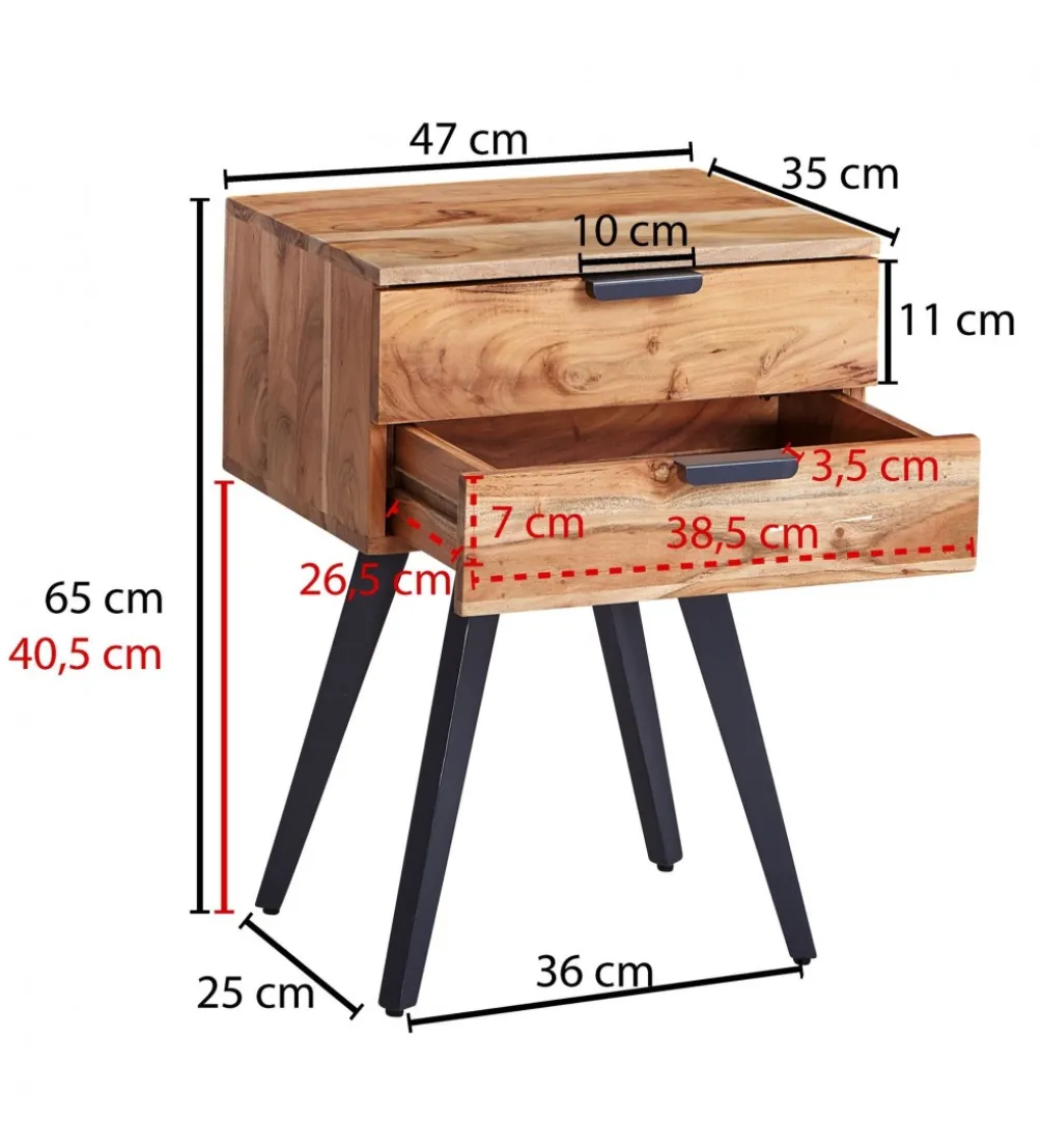 Szafka nocna PRIETO 47 cm drewno akacja