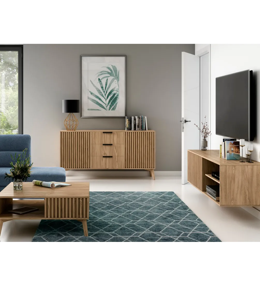 Szafka RTV wisząca ENTSIAN 150 cm w optyce dąb artisan