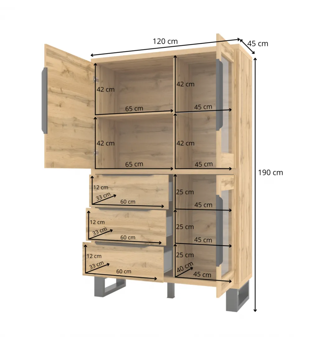 Witryna Halle 120 cm w optyce dąb wotan