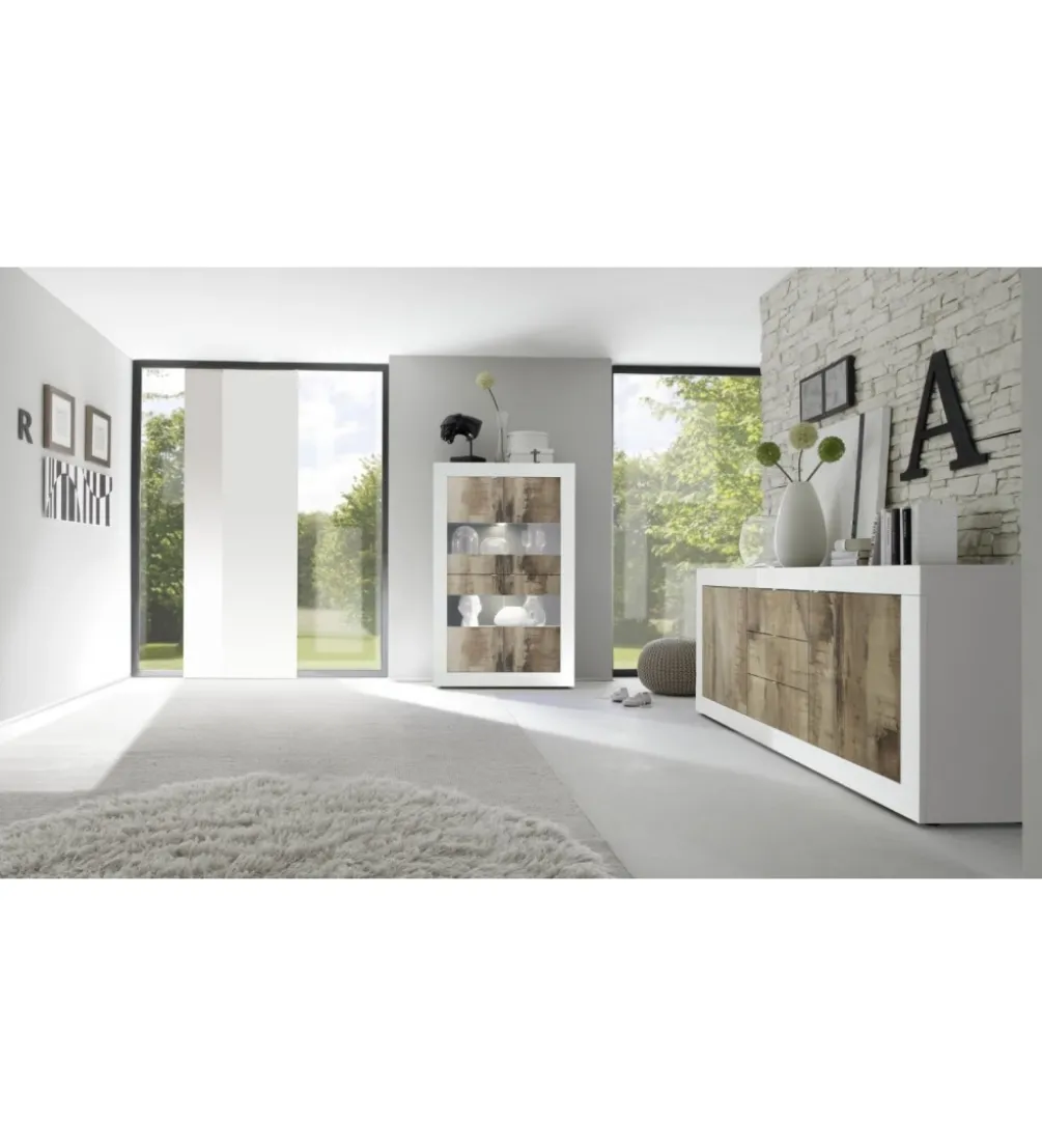 Witryna BASIC 102 cm biała z dodatkiem koloru klon Pero