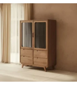 Witryna BURNIE 107 cm ze szklanymi drzwiami z drewno mango