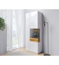Witryna SILKE 80 Cm Biała Z Dodatkiem Koloru Dąb Wotan