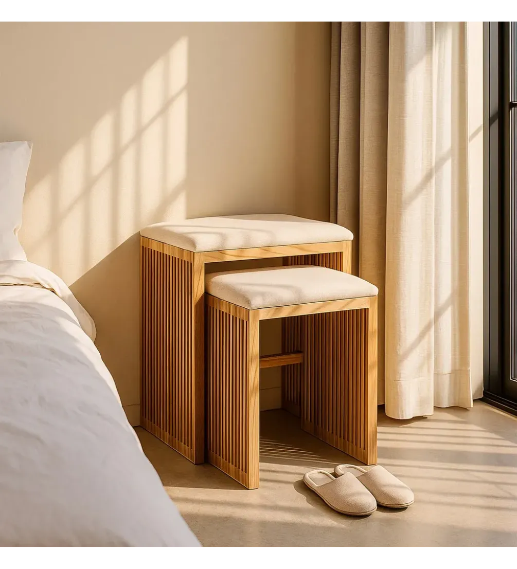 Zestaw 2 ławek BELLAMONTE 50 cm 41 cm drewno teak