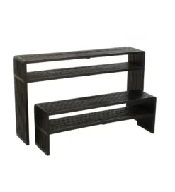 Zestaw 2 konsol SHELFY 130 i 118 cm drewno teak czarna