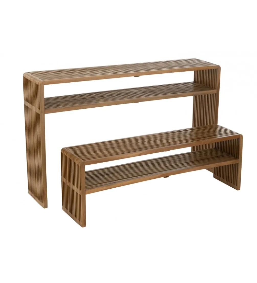 Zestaw 2 konsol SHELIS 130 cm 118 cm drewno teak