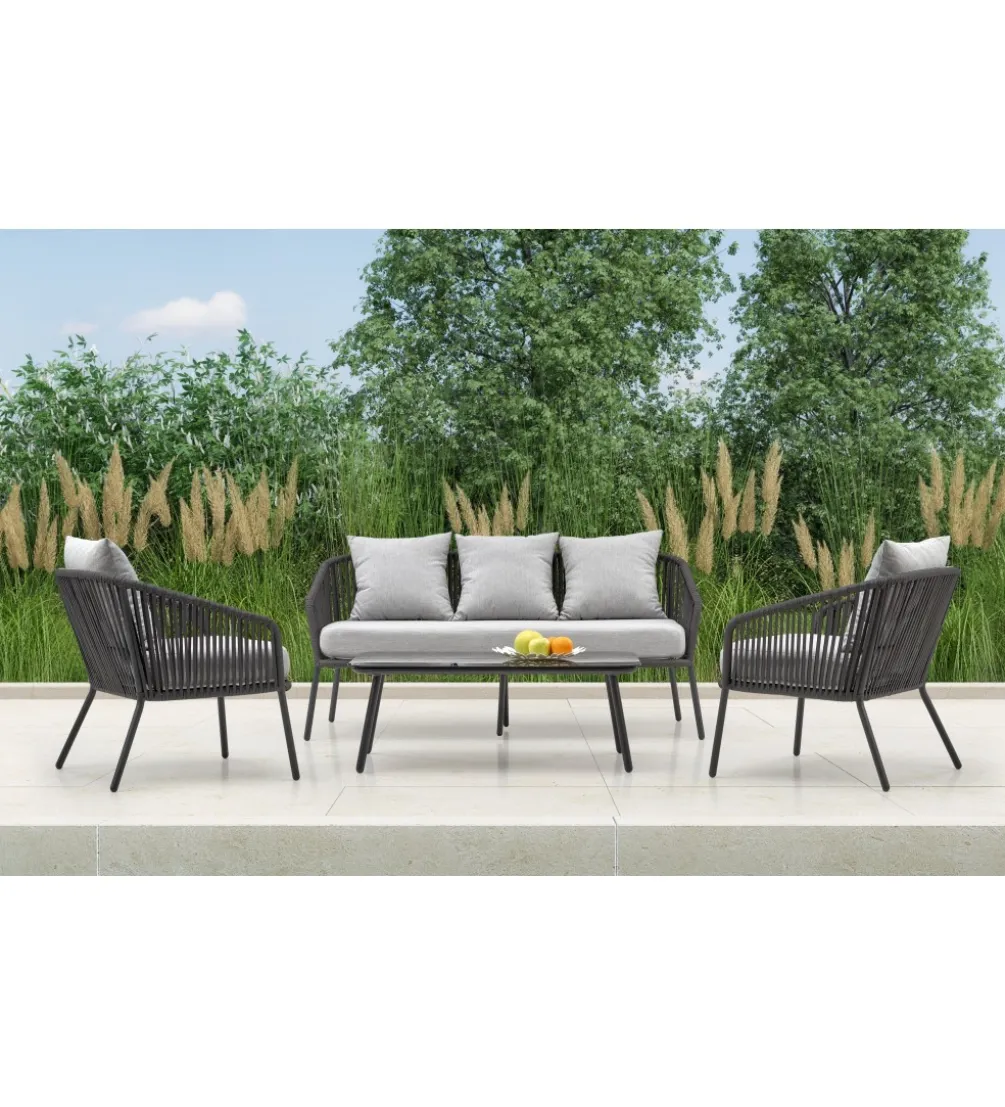 Zestaw ogrodowy ROCCA ciemnoszary - sofa + 2 x fotel + ława