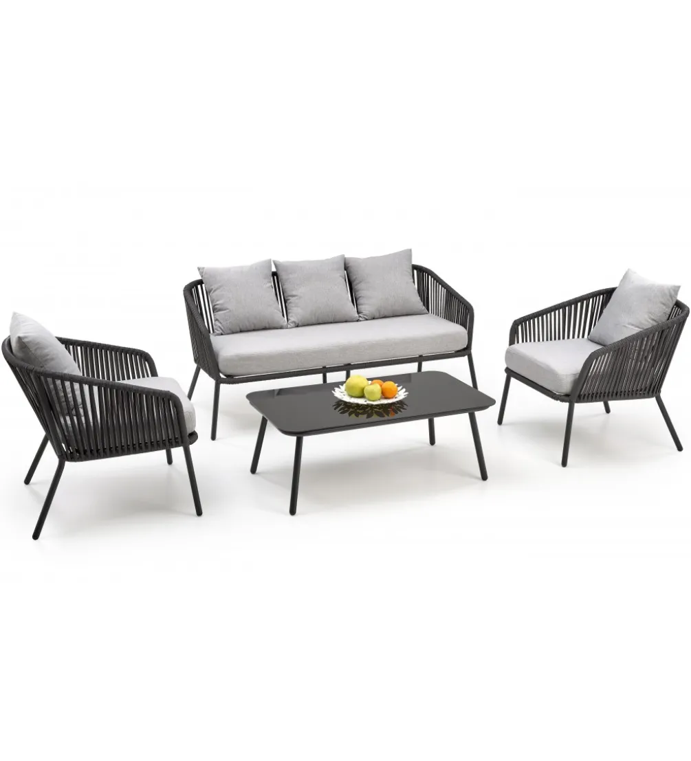 Zestaw ogrodowy ROCCA ciemnoszary - sofa + 2 x fotel + ława