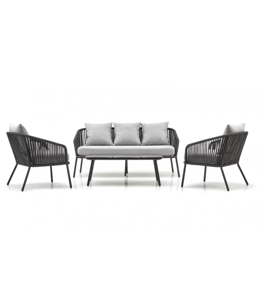 Zestaw ogrodowy ROCCA ciemnoszary - sofa + 2 x fotel + ława