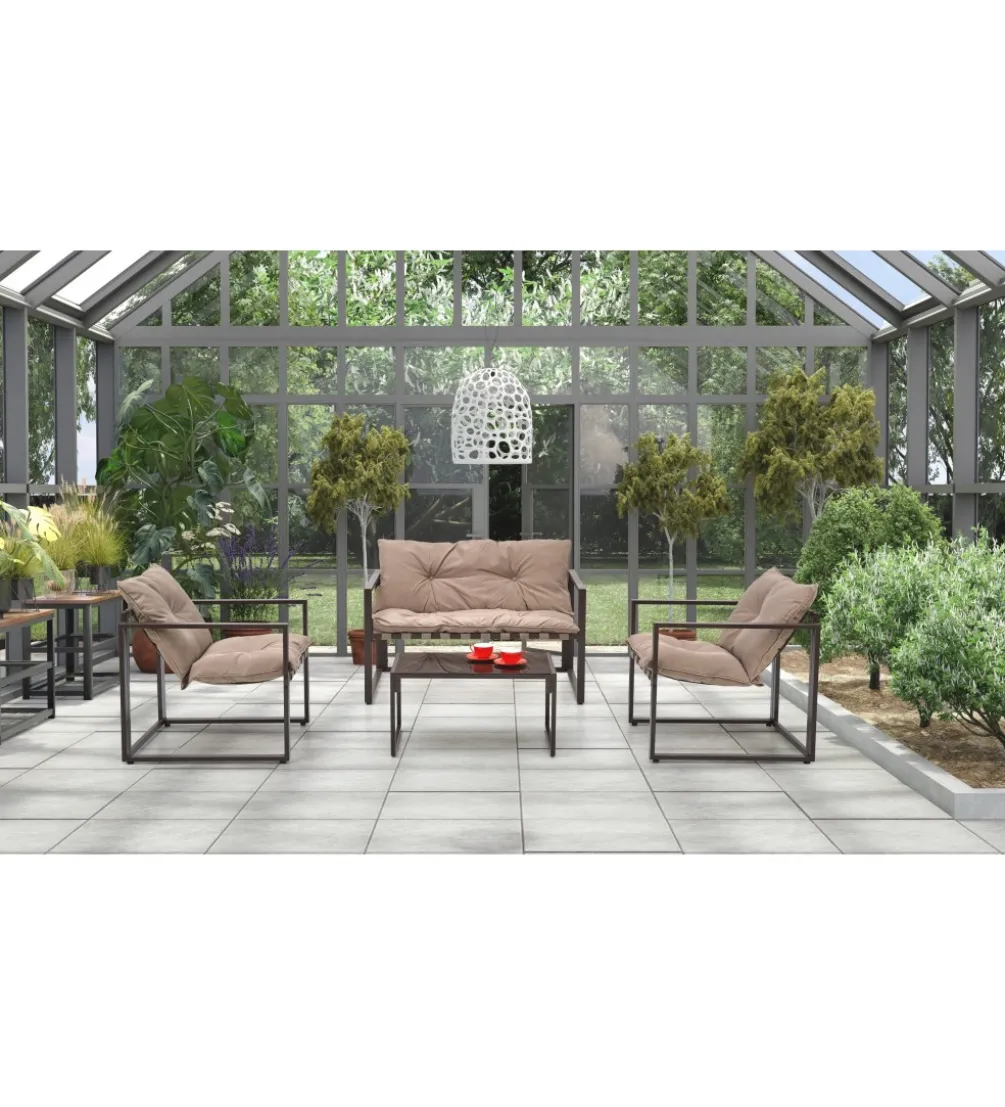 Zestaw ogrodowy SHARK brązowy - sofa + 2 x fotel + ława