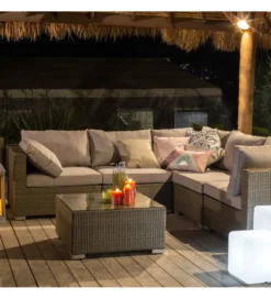 Zestaw ogrodowy TUSERMA 248 cm narożnik 75 cm stolik rattan taupe