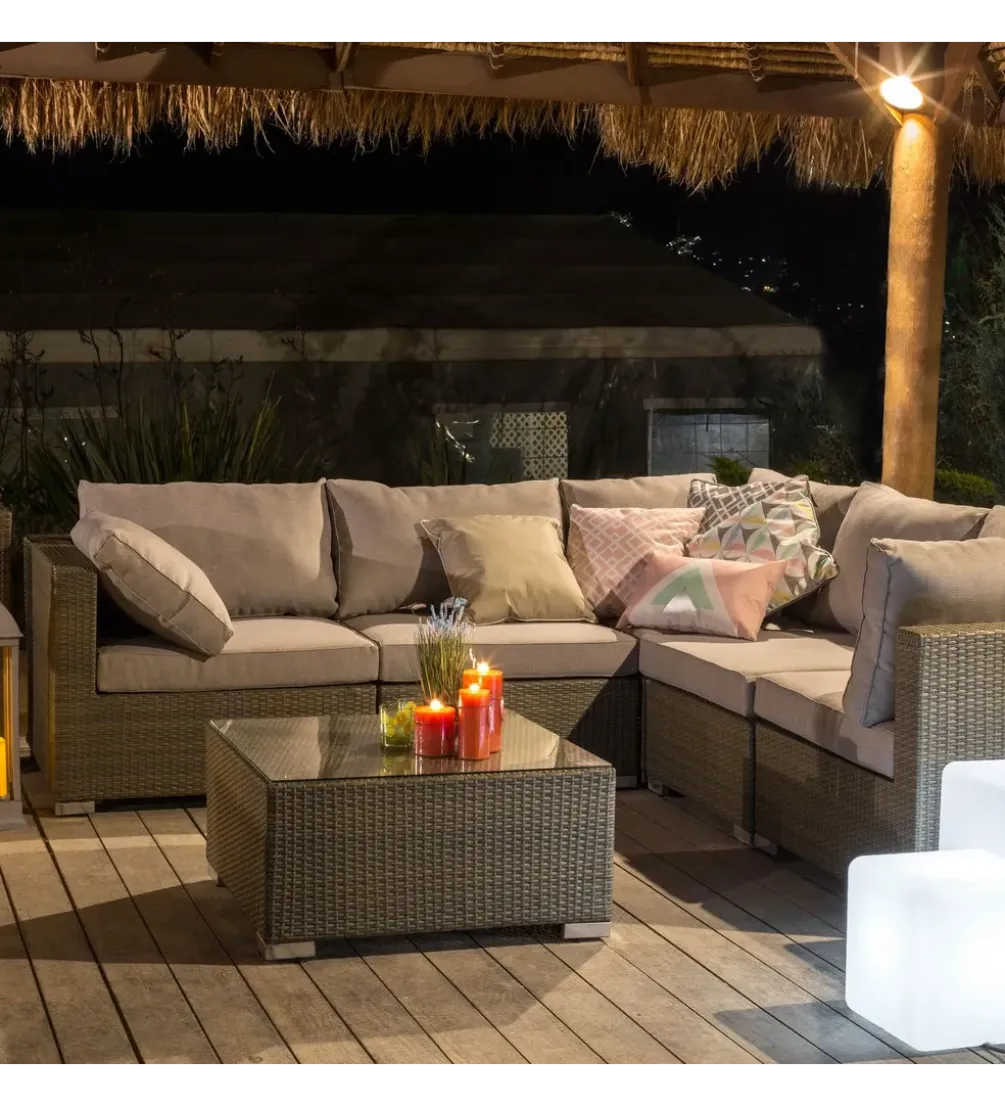 Zestaw ogrodowy TUSERMA 248 cm narożnik 75 cm stolik rattan taupe