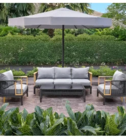 Zestaw ogrodowy TWOSOULME SOFA 198 cm dwa fotele 74 cm i stolik kawowy 128 cm
