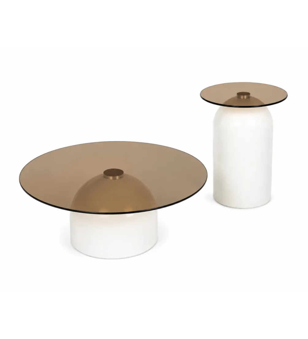 Zestaw 2 stolików ARLINGTON 80 cm 39 cm kremowe szklane