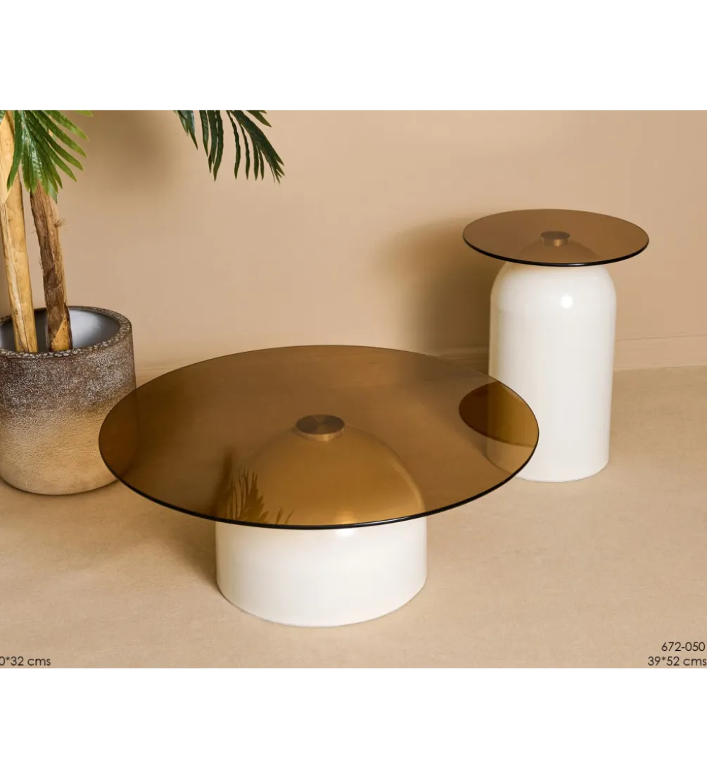 Zestaw 2 stolików ARLINGTON 80 cm 39 cm kremowe szklane