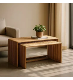 Zestaw 2 stolików kawowych BELLAMONTE 85 cm 75 cm drewno teak