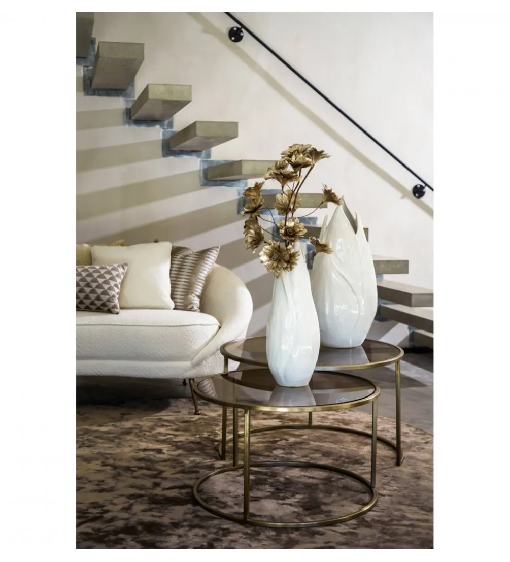 Zestaw 2 stolików kawowych DUARTE 65 cm 75 cm szklane złote brąz