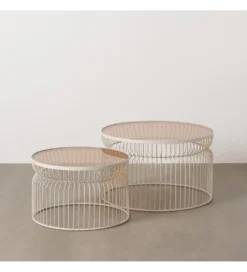Zestaw 2 stolików kawowych FUKAO 65 cm 53 cm kremowe