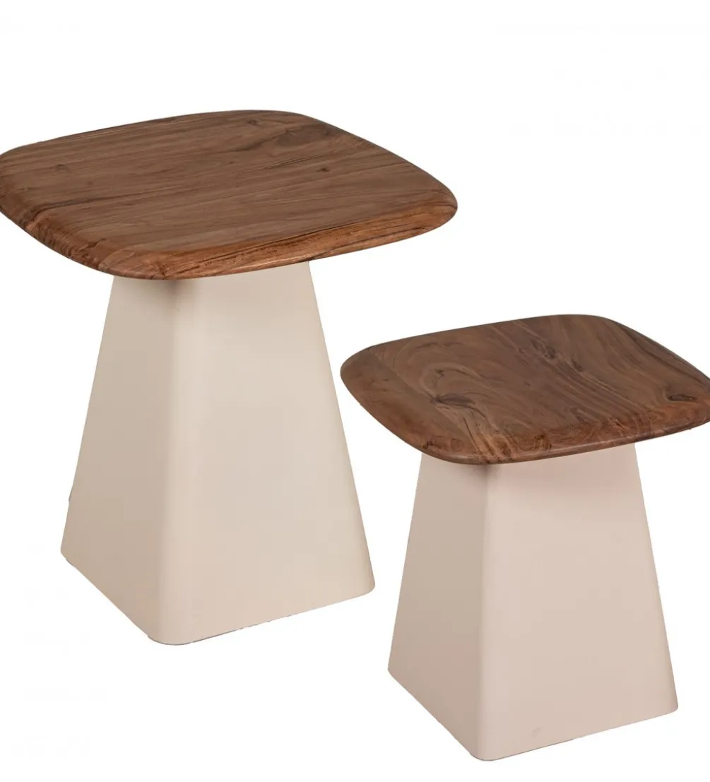 Zestaw 2 stolików kawowych PIMKO 50 cm 40 cm drewno akacja