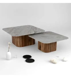 Zestaw 2 stolików kawowych UGUP 100 cm i 80 cm marmur
