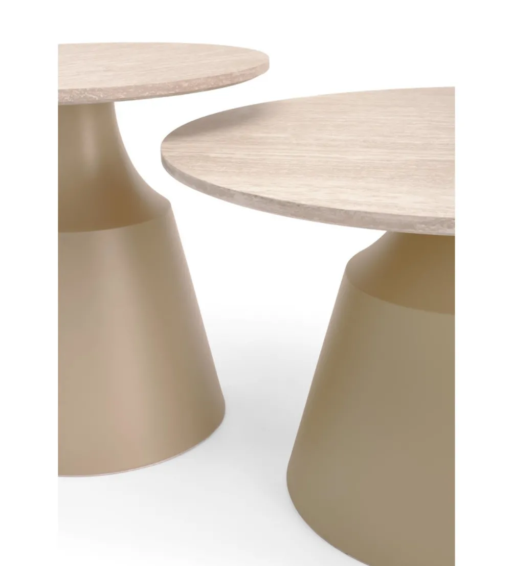 Zestaw 2 stolików kawowych ZURICH 70 cm 50 cm blat trawertyn podstawa kaszmir