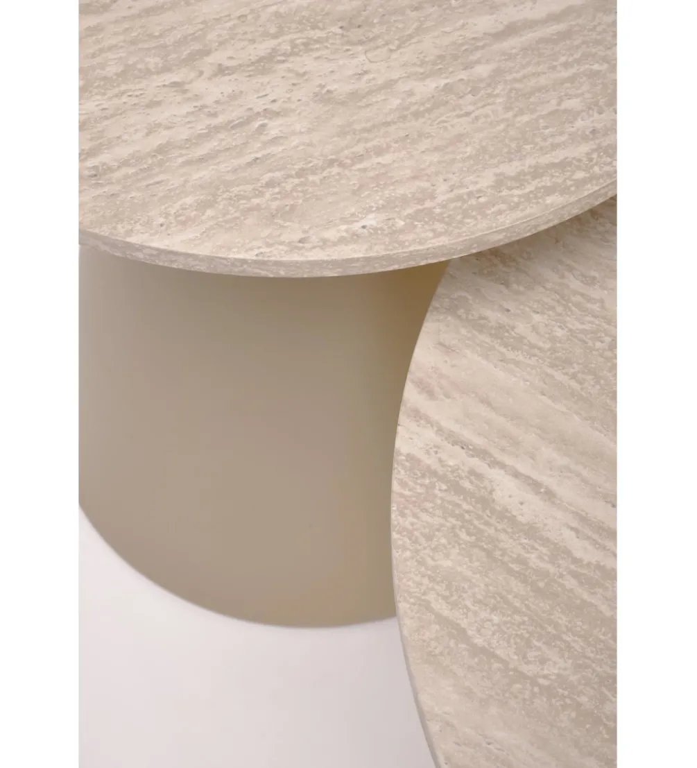 Zestaw 2 stolików kawowych ZURICH 70 cm 50 cm blat trawertyn podstawa kaszmir