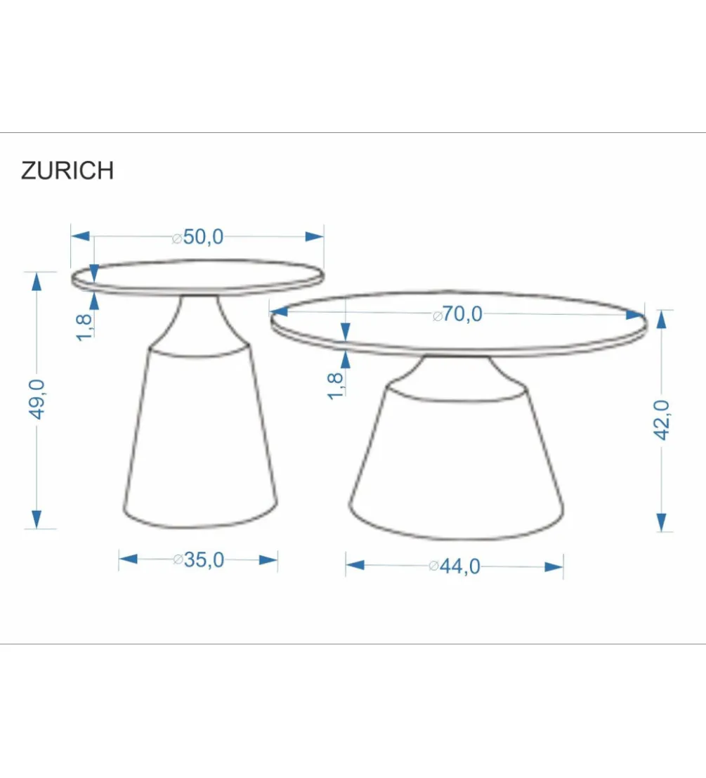 Zestaw 2 stolików kawowych ZURICH 70 cm 50 cm blat trawertyn podstawa kaszmir
